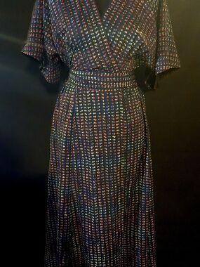 Hutch Black Maxi Wrap Dress with Multicolor Dot Pattern Size SP. NWOT